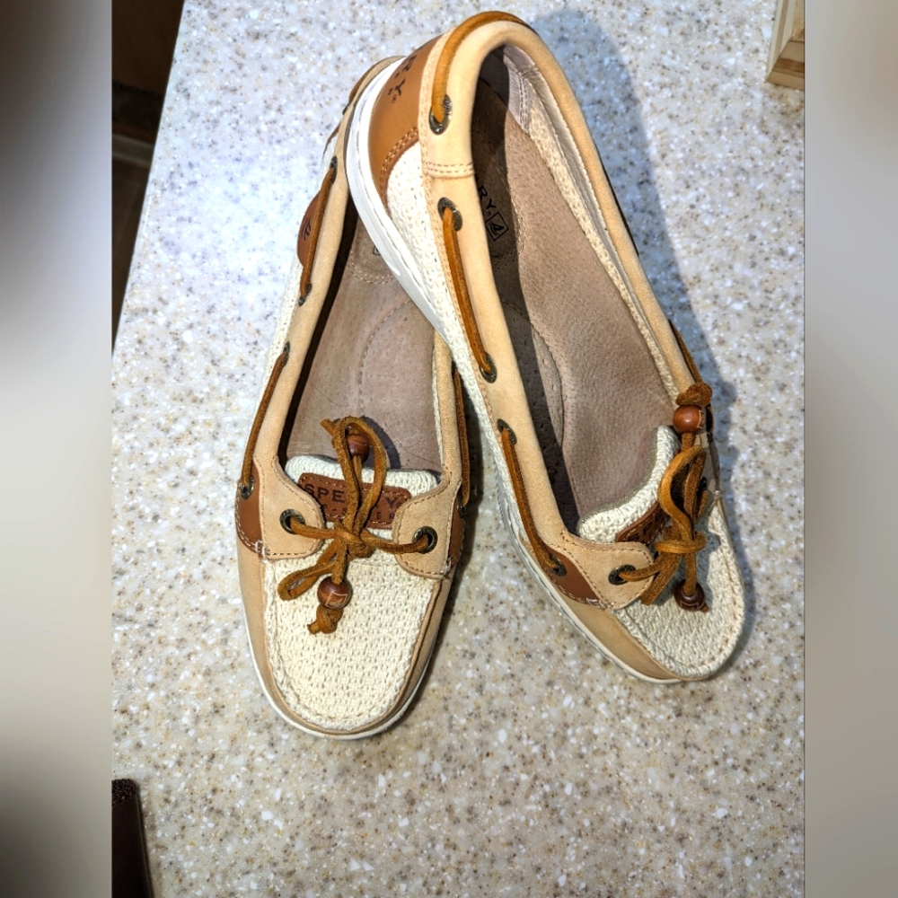 Sperry Angelfish Topsiders leather & cotton mesh STS91249 size 8